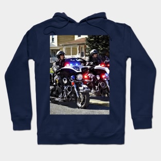 Two Motorcycle Cops With Flashing Lights Hoodie